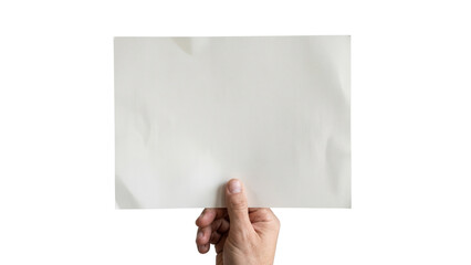 Fototapeta premium Hand holding blank white paper sheet isolated on white background