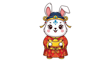 Naklejka premium Cute Rabbit Character Holding Gold Ingot for Chinese New Year