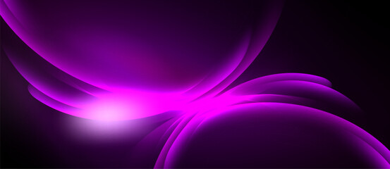 Abstract purple design. Flowing shapes create luminous center, dark background enhances vibrant color contrast. Modern, elegant aesthetic.