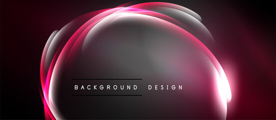 Abstract glowing shapes form circular design. Dark background emphasizes bright red, white light effects. Modern, dynamic composition.