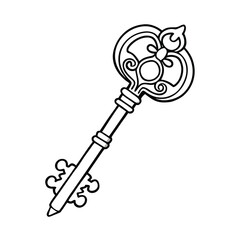 Antique skeleton key with heart symbol represents the vintage metallic security concept for success and opening business