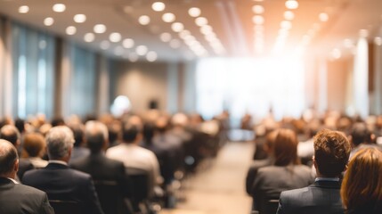 A large group of people are sitting in a room, some of them wearing suits
