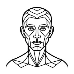 Cartoon illustration vector drawing of an old evil man character face head with black hair and ugly eye design
