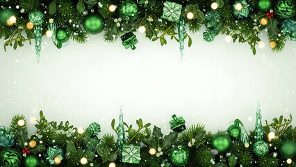 Festive Greenery, Christmas Ornaments, Holiday Season, Decorative Frame, Winter Wonderland, Vibrant Background