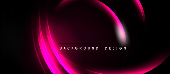 Abstract pink neon curves over black backdrop. Modern design element, dynamic lighting effect, smooth gradients present.