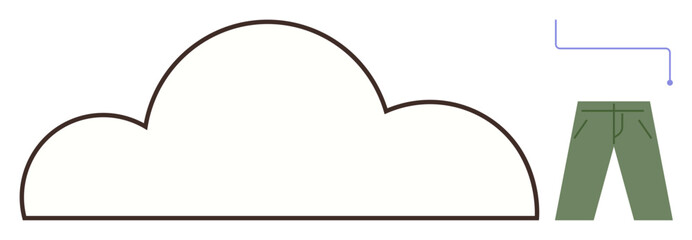 Minimalistic cloud outline connected to green pants with a line. Ideal for fashion, concepts, creativity, environment, abstract thinking, nature, and innovation. Simple flat metaphor