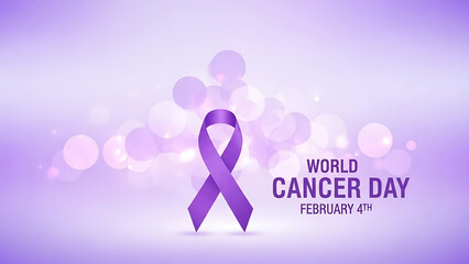 World Cancer Day Purple Ribbon Awareness Vector. Global Health Campaign for February 4th. Hope, Solidarity, and Support for Cancer Patients and Survivors.