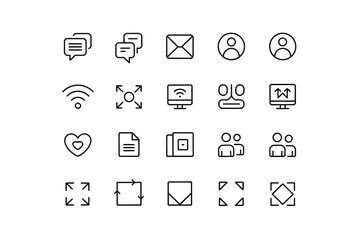 Collection of minimalist communication and network interface icons in black and white