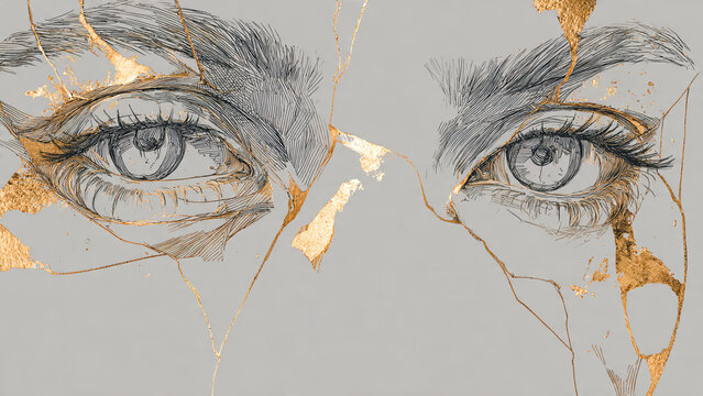 Visage de femme style kintsugi