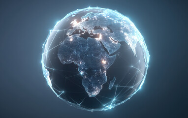 Fototapeta premium Global network connectivity digital technology earth planet data internet merge glowing dotted globe showing illuminated cities and linked nodes conveying modern communication and worldwide