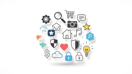 multimedia icons, social network icon, digital interface symbols set, technology and communication icons, colorful multimedia icons collection