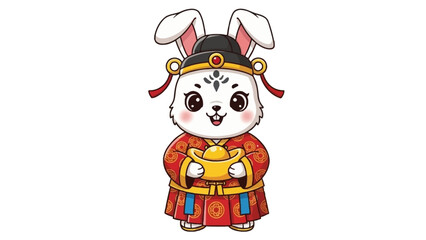 Cute Cartoon Rabbit Holding Golden Ingot for Chinese New Year