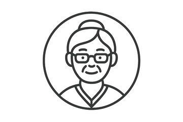 Obraz premium Senior woman with glasses smiling inside a circle design in a simple style