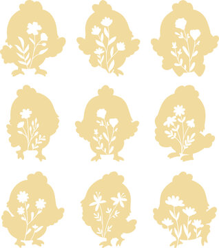 Floral Easter Baby Chick SVG Laser Cut Files Glowforge Silhouette Cricut, Cute Cottage core Wildflower Farmhouse Spring Decor, duckling farm animal