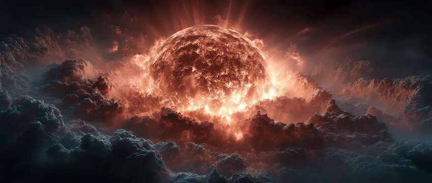 A cosmic supernova occurs when a fiery sun explodes.