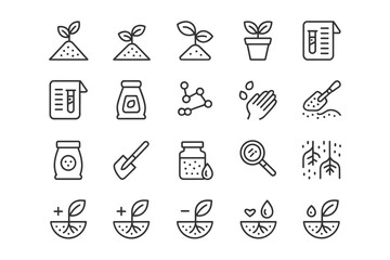 Gardening icons representing plant growth tools and soil management concepts