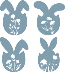 Floral Easter Hiding Bunny SVG, Cute Adorable Playful Rabbit Ears, Laser Cut Files Glowforge Silhouette Cricut, Wildflower Spring Decor 3D