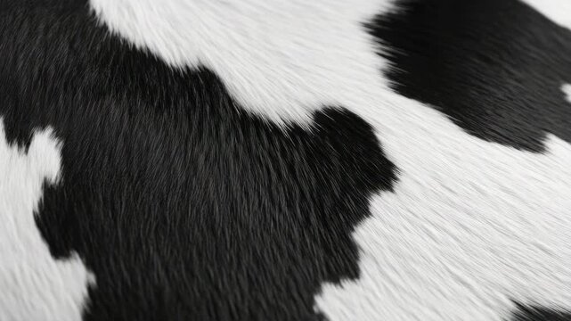 Close-up of cow skin pattern with black and white spots on light grey background.