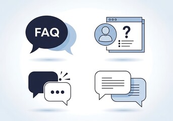 Set of four icons representing customer support frequently asked questions communication and questions
