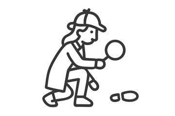 Person uses magnifying glass to examine footprints during a mystery investigation in a park on a sunny day