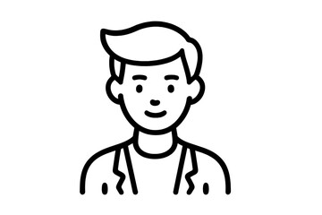 Young man with short hair and a smile wearing a casual jacket standing in a simple line drawing style