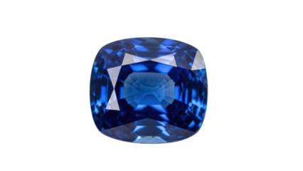 Cushion cut blue sapphire gemstone on black background