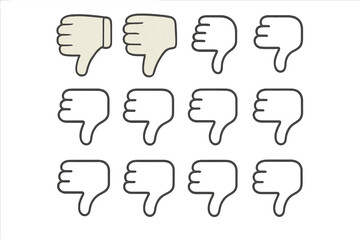 Thumbs down icons arranged in a grid pattern on a simple background showing disapproval or negative feedback