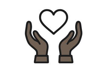 Hands hold a heart symbol to represent love and care in a simple design