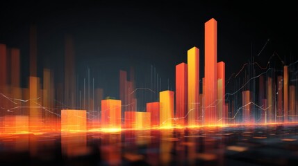 Abstract digital background of financial data with colorful bars and lines representing market trends and analytics in a modern and dynamic design