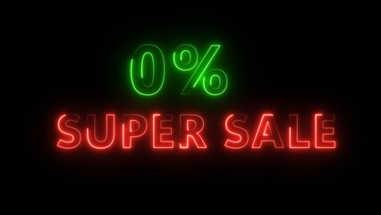 Obraz premium Neon 0% super sale illustration number. Neon business promotion discount offer. Sale special offer, Neon text.