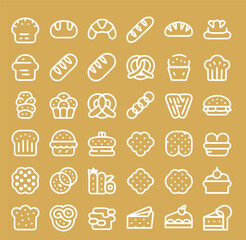 Bakery and Bread Outline Icons Set – Line Art Pastry and Dough Products