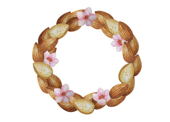 Round almond frame. White background. For your design