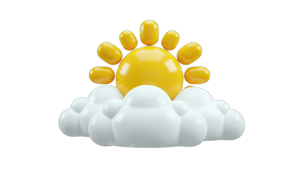3D Rendered Sun Shining Behind Clouds on White Background