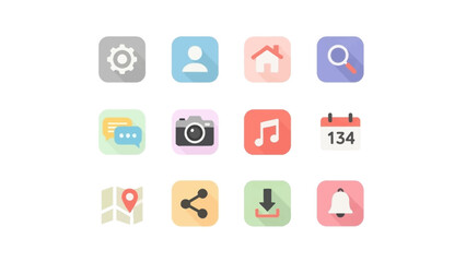 Naklejka premium Collection of Flat Design App Icons for Digital Interfaces.