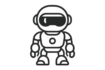 Fototapeta premium Robot with simple design and round head standing upright in a basic pose on a white background