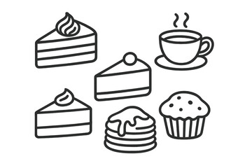 Different types of desserts and a cup of coffee are arranged together on a simple background to show a sweet spread for people to enjoy