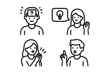 Obraz premium People share ideas and emotions in a simple, clear scene showing thoughts and responses in four panels