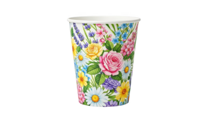 Paper cup with colorful floral pattern flowers roses