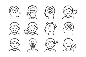Line icons representing mental health, emotional states, and cognitive functions
