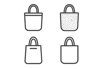 Collection of four minimalist outline icons for reusable shopping bags and totes