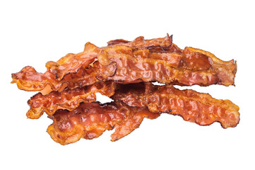 Streaky crispy bacon cooked to sizzling caramelized texture with pork notes and rich smoky taste great for breakfast and snack themes.