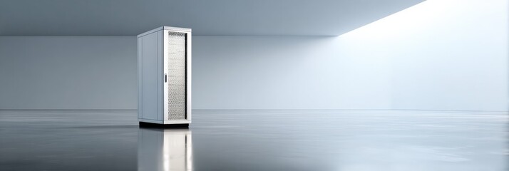 Modern data server in minimalist futuristic room with concrete floor