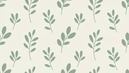 Minimalist Botanical Pattern with Green Leaves on Light Background