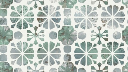 Elegant Vintage Tile Pattern with Soft Green and Gray Hues
