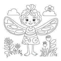 Cute Little Fairy Colouring Page Line Art