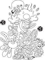 Detailed Abstract Botanical Sketch for Colouring Book.