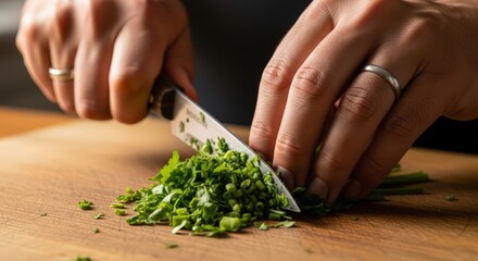 chef hands slicing green asparagus