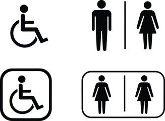 Public restroom male female accessibility symbol icon set design