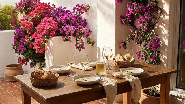 Ajoblanco andaluz servido al aire libre