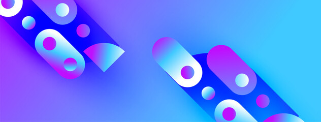 Abstract geometric shapes, vibrant blue purple gradient. Modern design, clean lines, dynamic composition. Minimalist aesthetic, digital illustration.